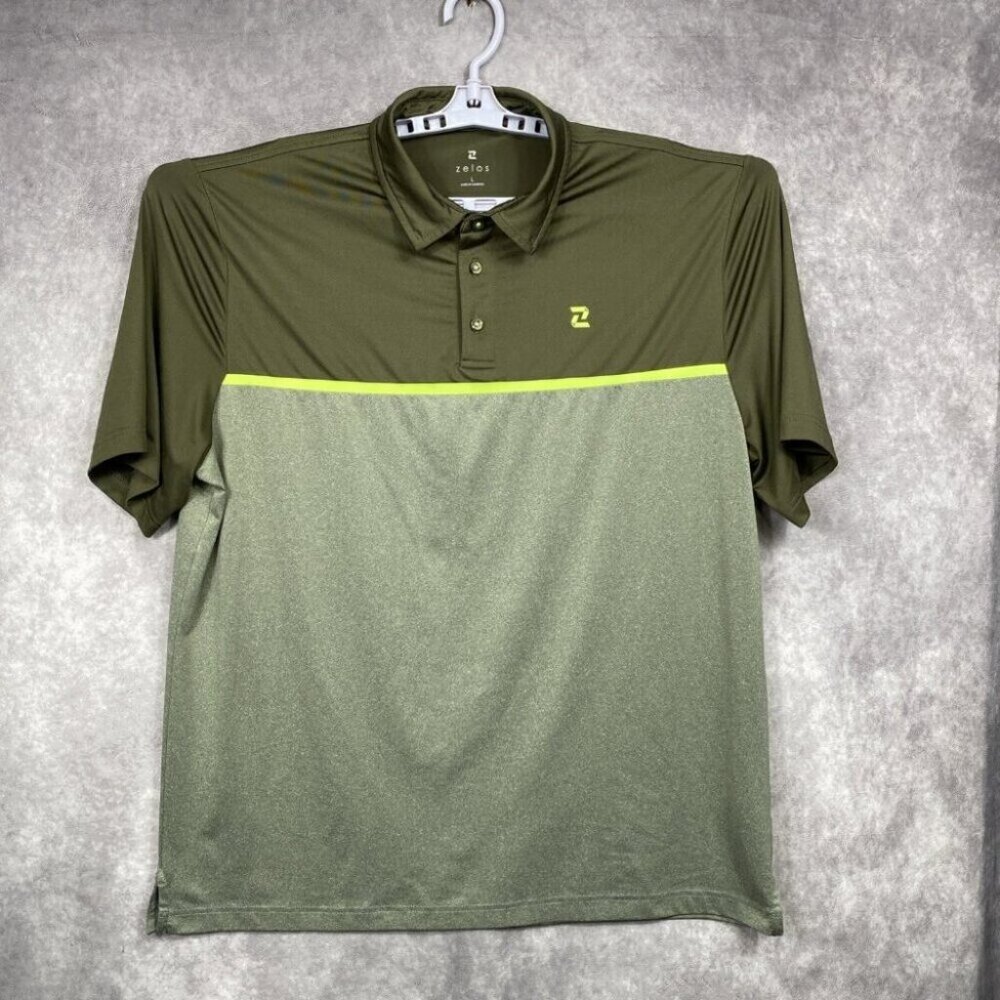 Zelos Polo Shirt Mens Large Green/Gray Stretch Golf Casual Summer Outdoors